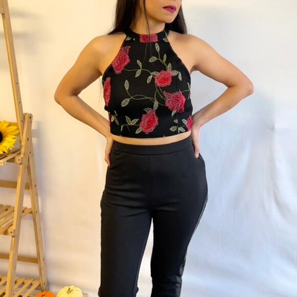 Skinny Dress Pants with Leather Detail - Picture 3 of 6